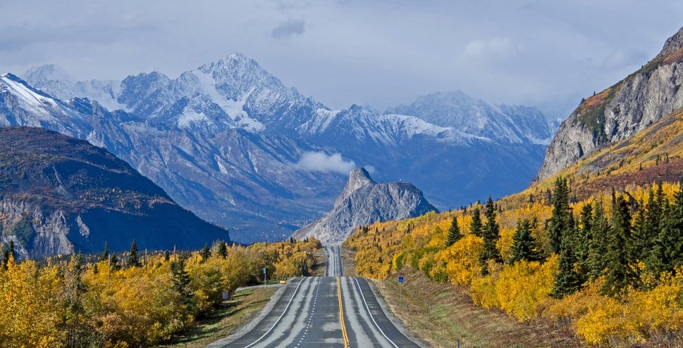 Alaska highway through mountains